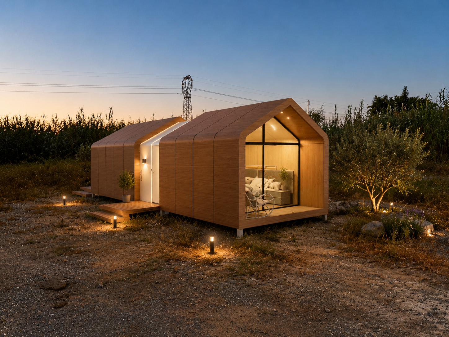 Capsule Eco 18 m2 installee sur terrain naturel